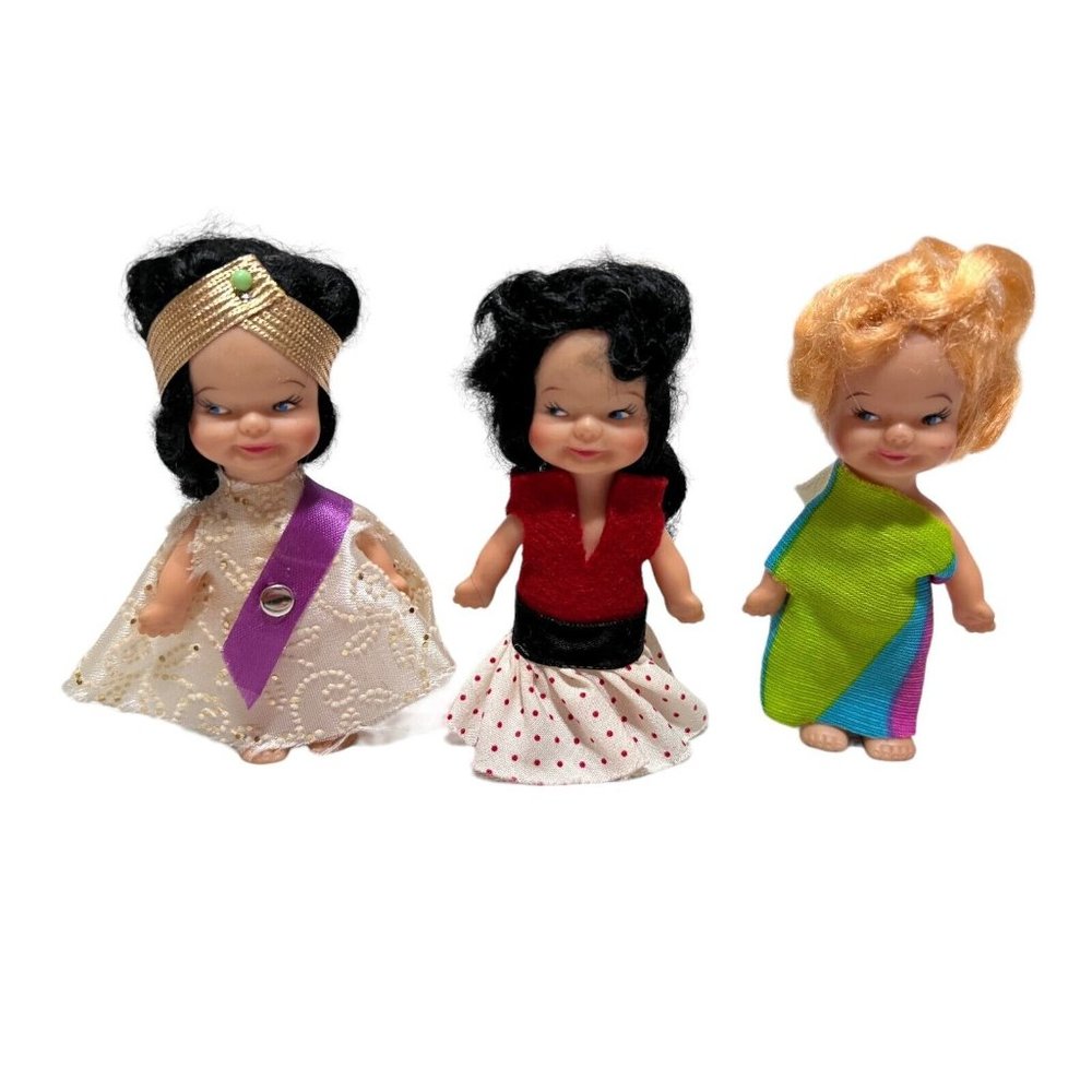 Lot of 3 Side-Glancing 4" Vintage Dolls